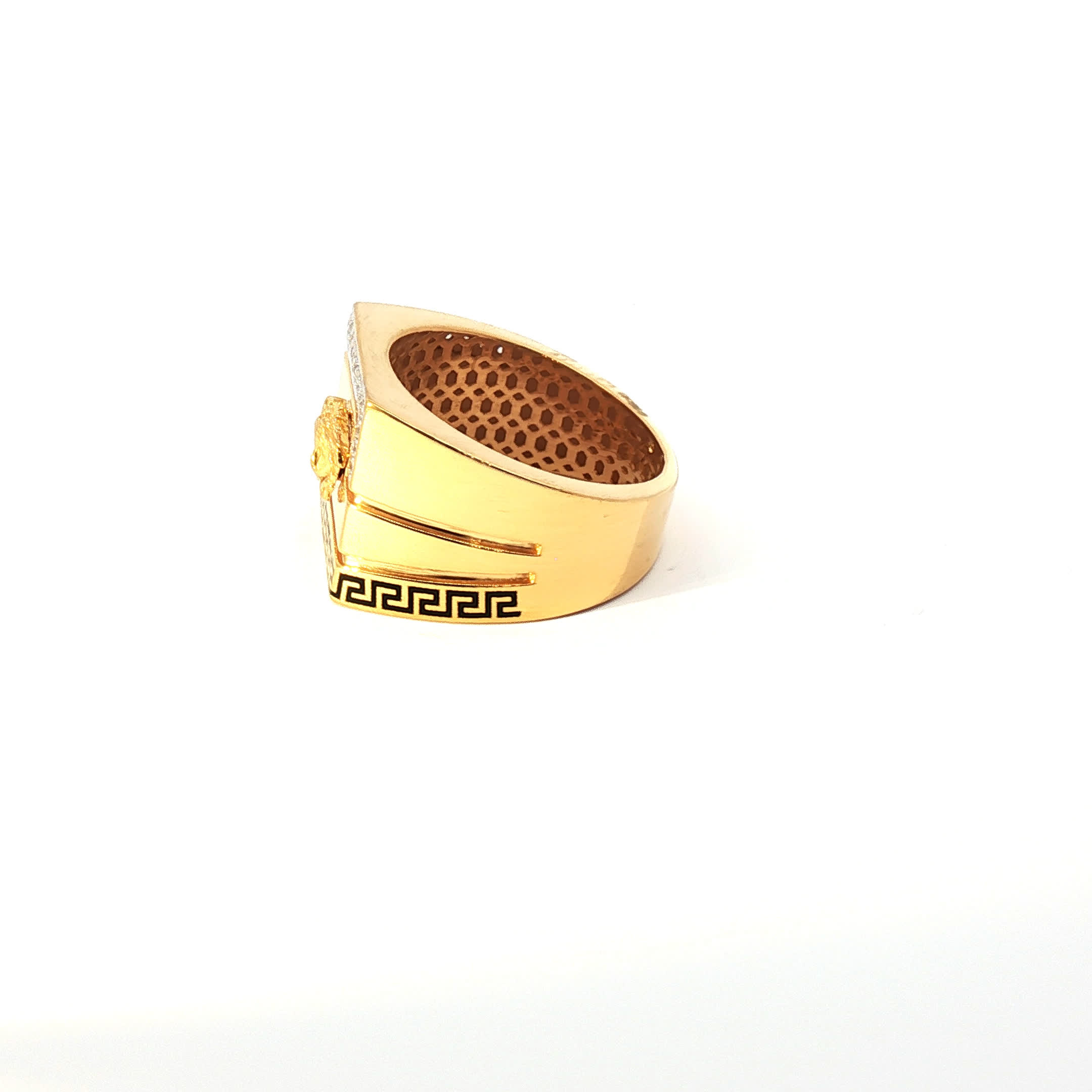 Second image of Yellow Gold Multistone Ring with American Diamonds Featuring Medusa Head Design