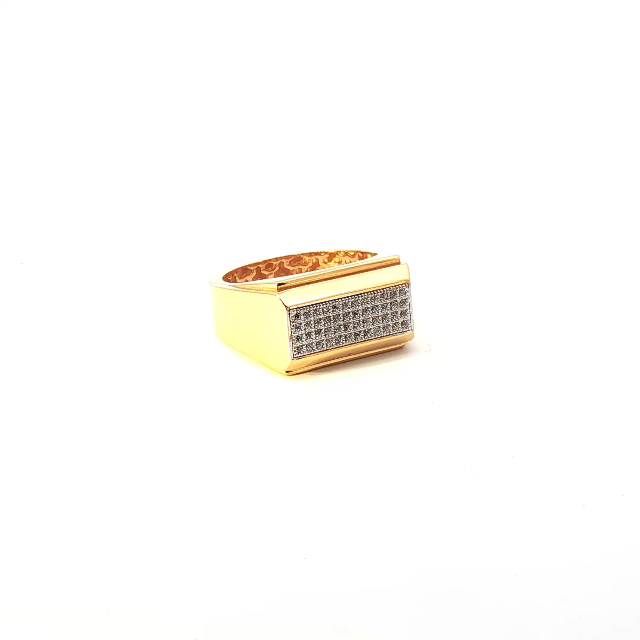 Yellow Gold Signet Ring with Square Cut Round Diamonds