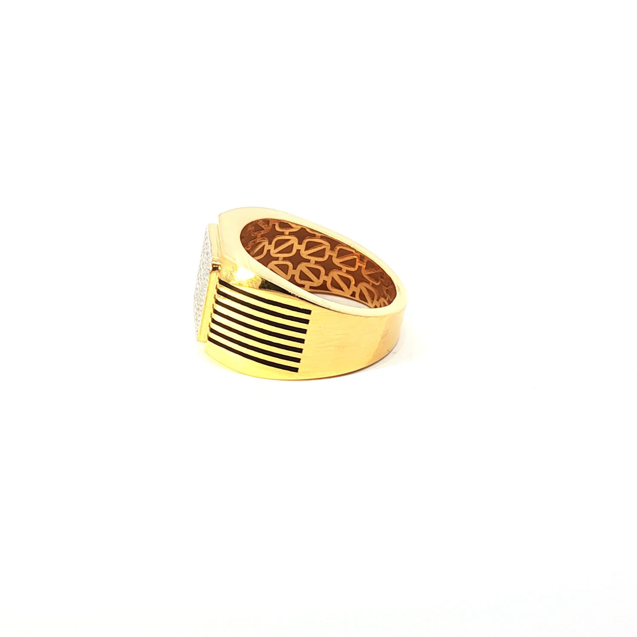 Second image of Yellow Gold Multistone Ring with Round Cut American Diamonds & Enamel.