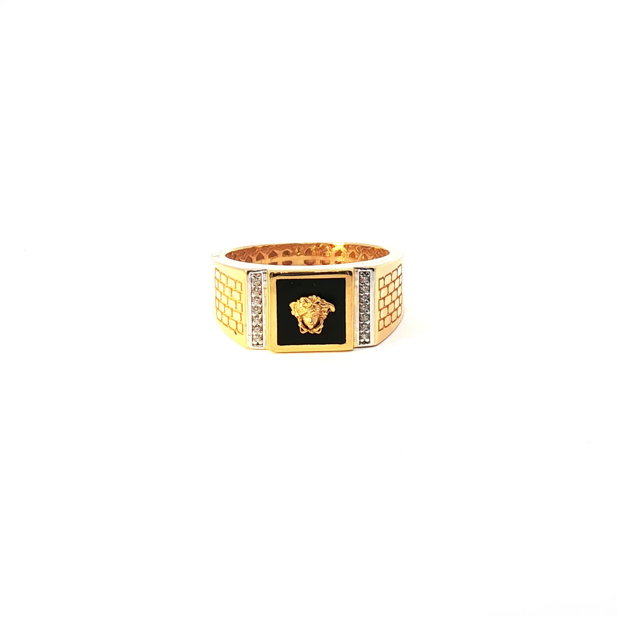 Yellow Gold Medusa head Ring with Round Cut American Diamonds