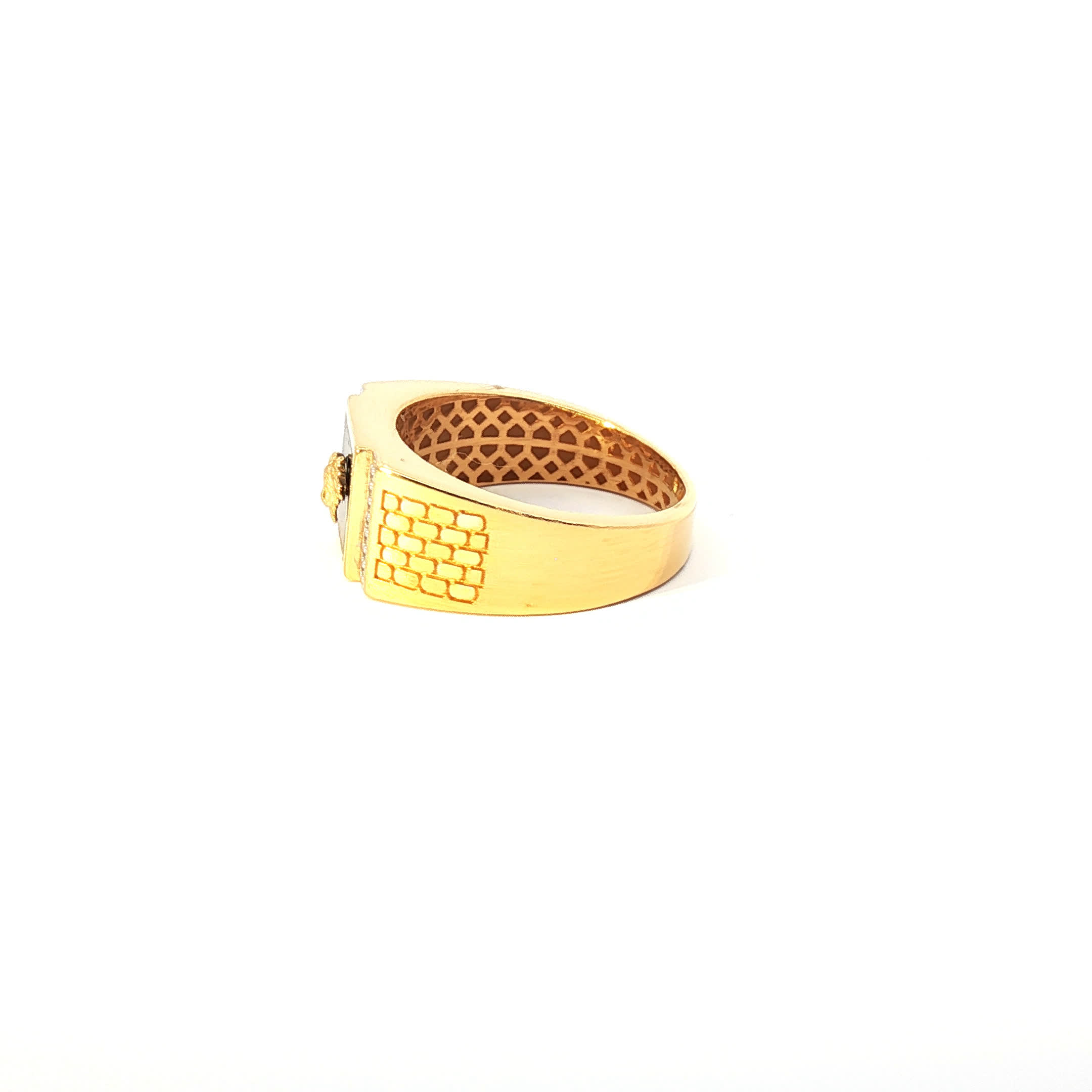 Second image of Yellow Gold Medusa head Ring with Round Cut American Diamonds