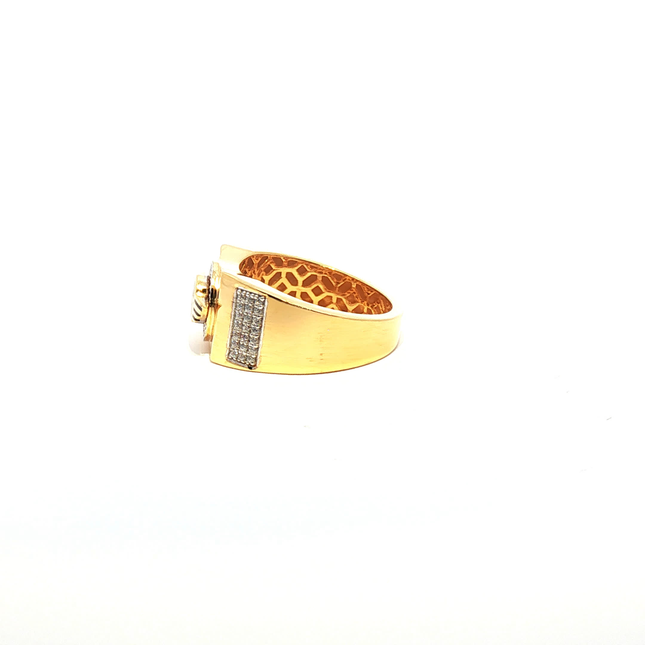 Second image of Yellow Gold Multistone Ring with Round Cut American Diamonds Featuring MINI Logo