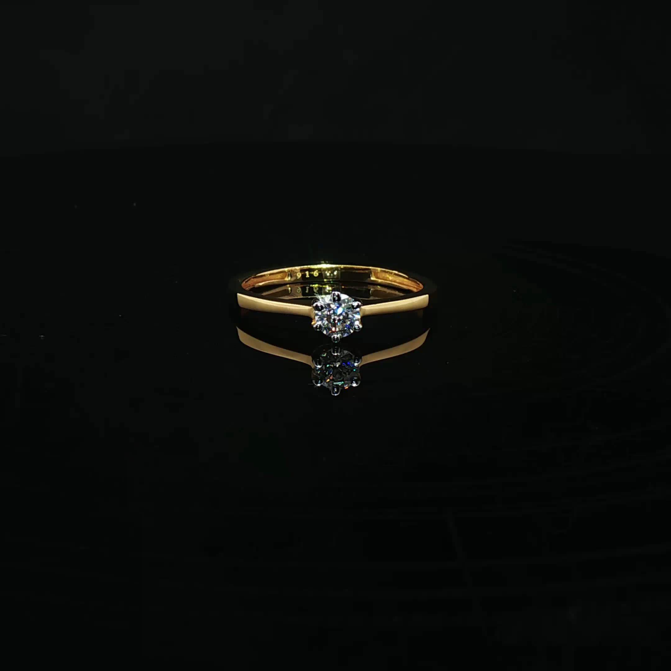 Classic 22K Gold Ring with Round Cubic Zirconia Centerstone