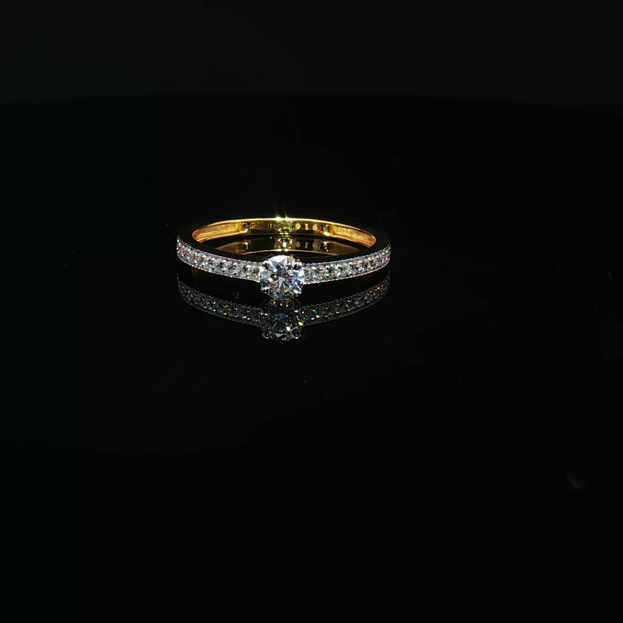 22K Yellow Gold CZ Solitaire with Milgrain Detailing