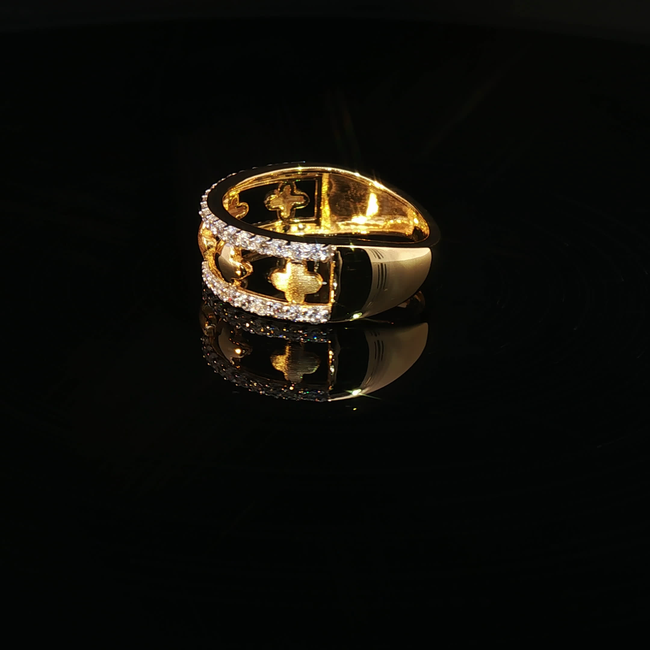 Second image of 22K Yellow Gold Band Ring with Round Cut CZ