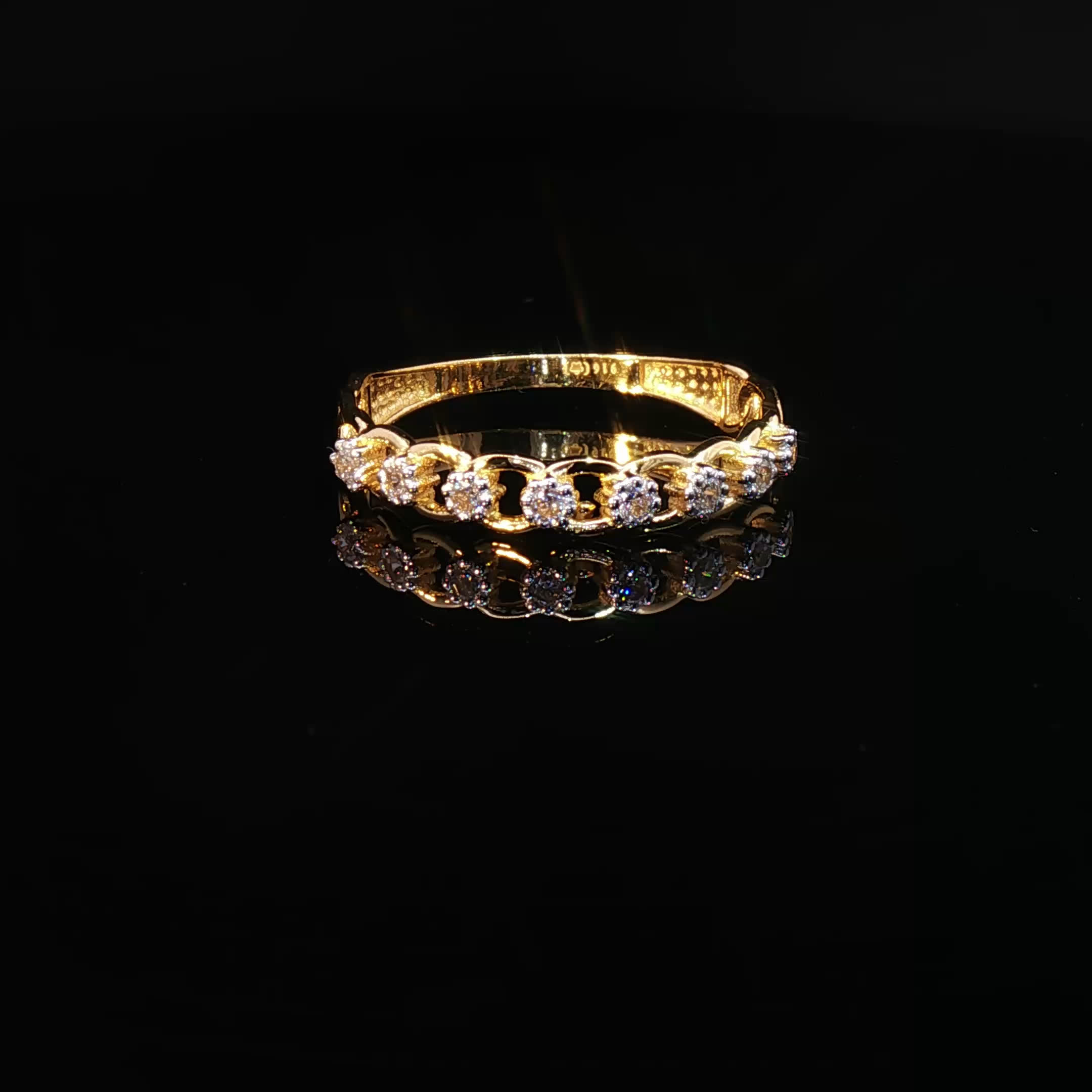 22K Gold Cuban Chain Ring with CZ