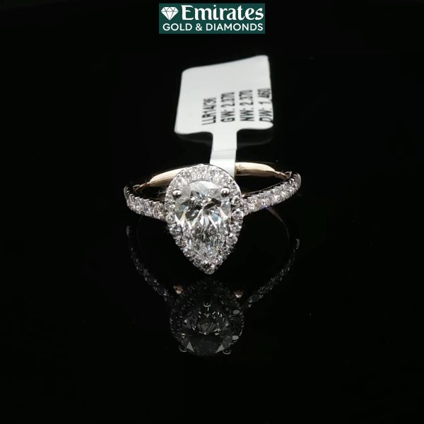 Pear Shaped Brilliant Cut Diamond Engagement Ring in 14K Yellow Gold