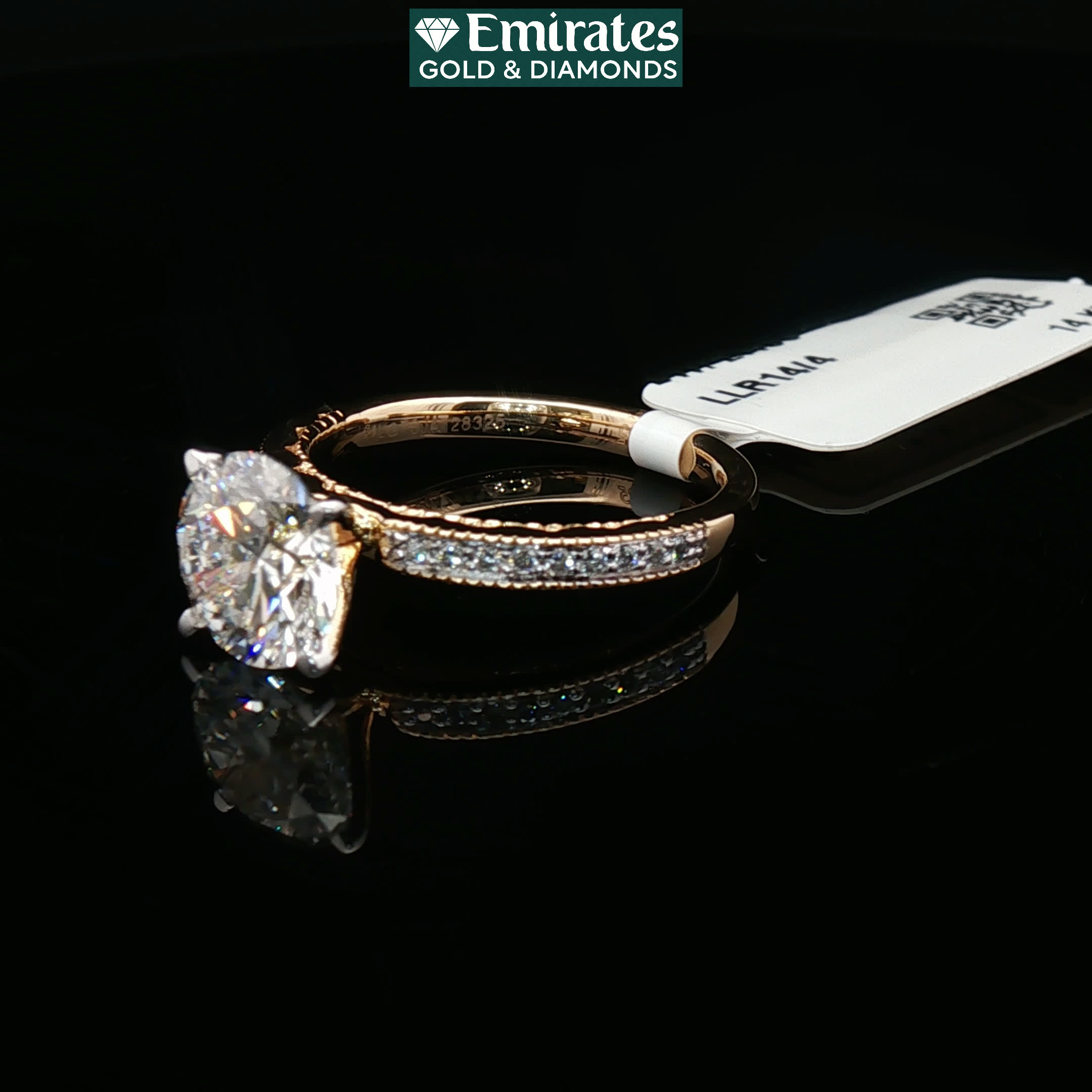 Second image of Round Brilliant Diamond Engagement Ring in 14K Yellow Gold with Pav) Diamond Accents