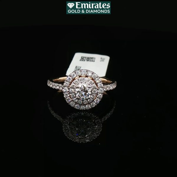 Round Brilliant Cut Diamond Yellow Gold Engagement Ring with Pave Accents