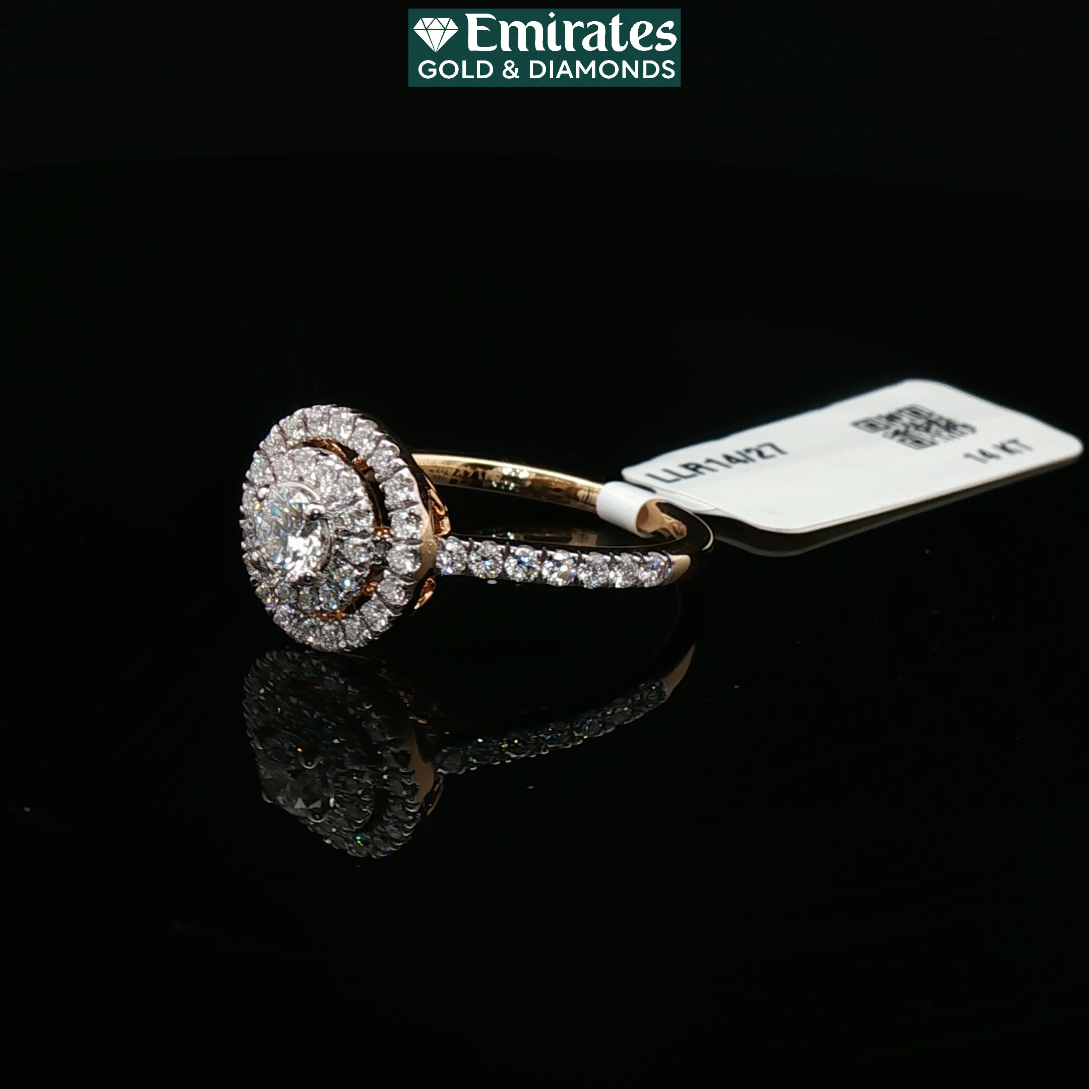 Second image of Round Brilliant Cut Diamond Yellow Gold Engagement Ring with Pave Accents