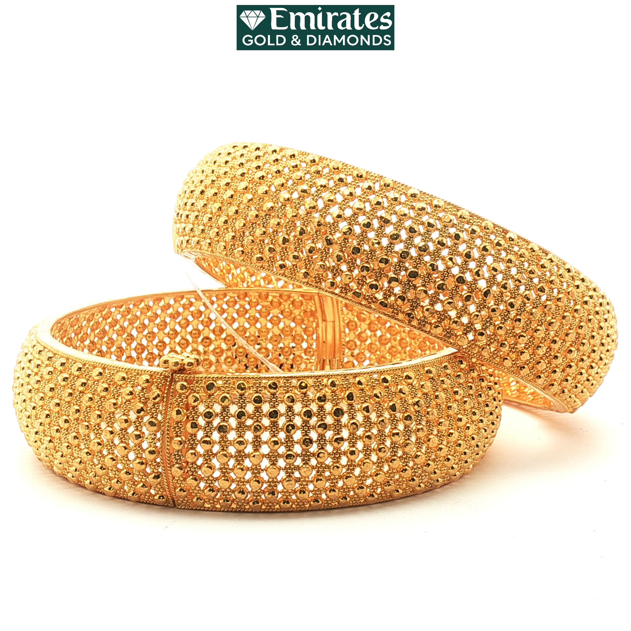 Granular Beaded Texture Yellow Gold Broad Bangle Set