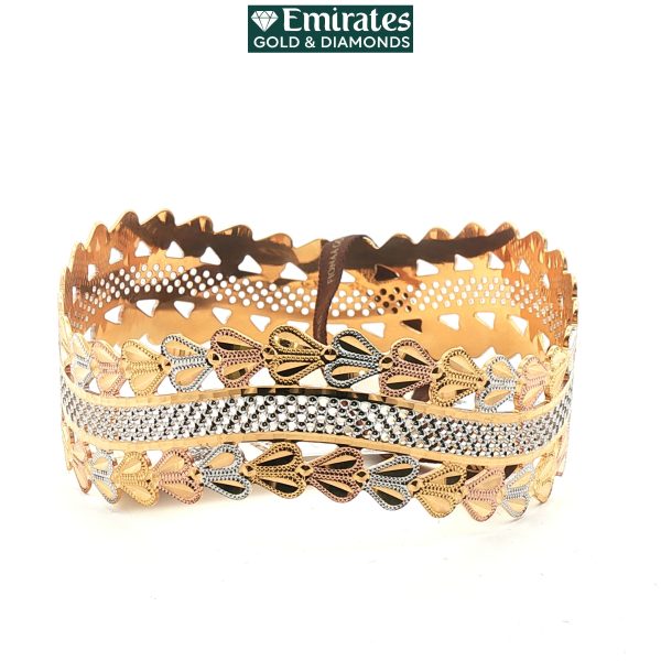 Tri-Color Gold Openwork Filigree Scalloped Bangle