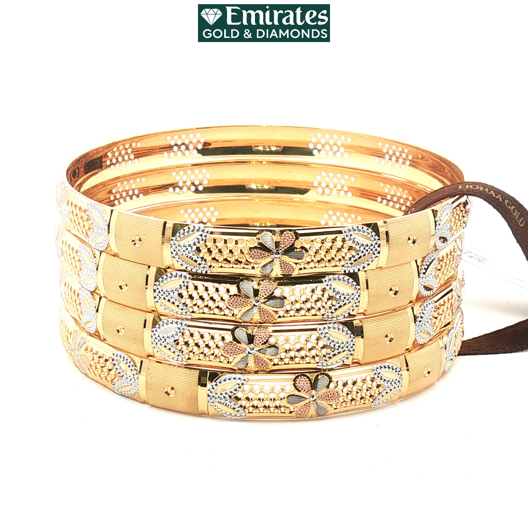 Tricolor Filigree Floral 22k Gold Bangles Set