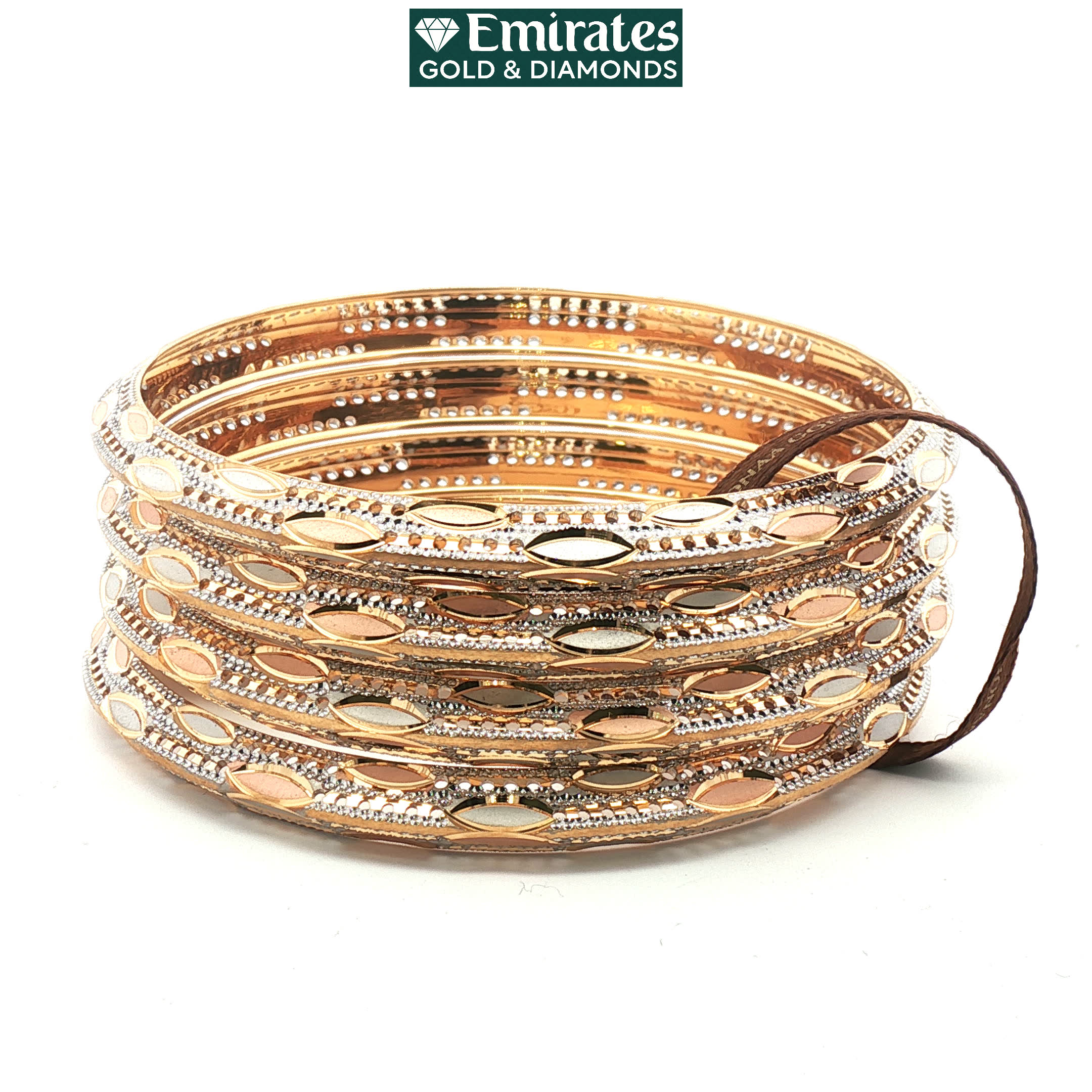 Laser-Cut Two-Tone Yellow Gold Marquise Bangle Stack