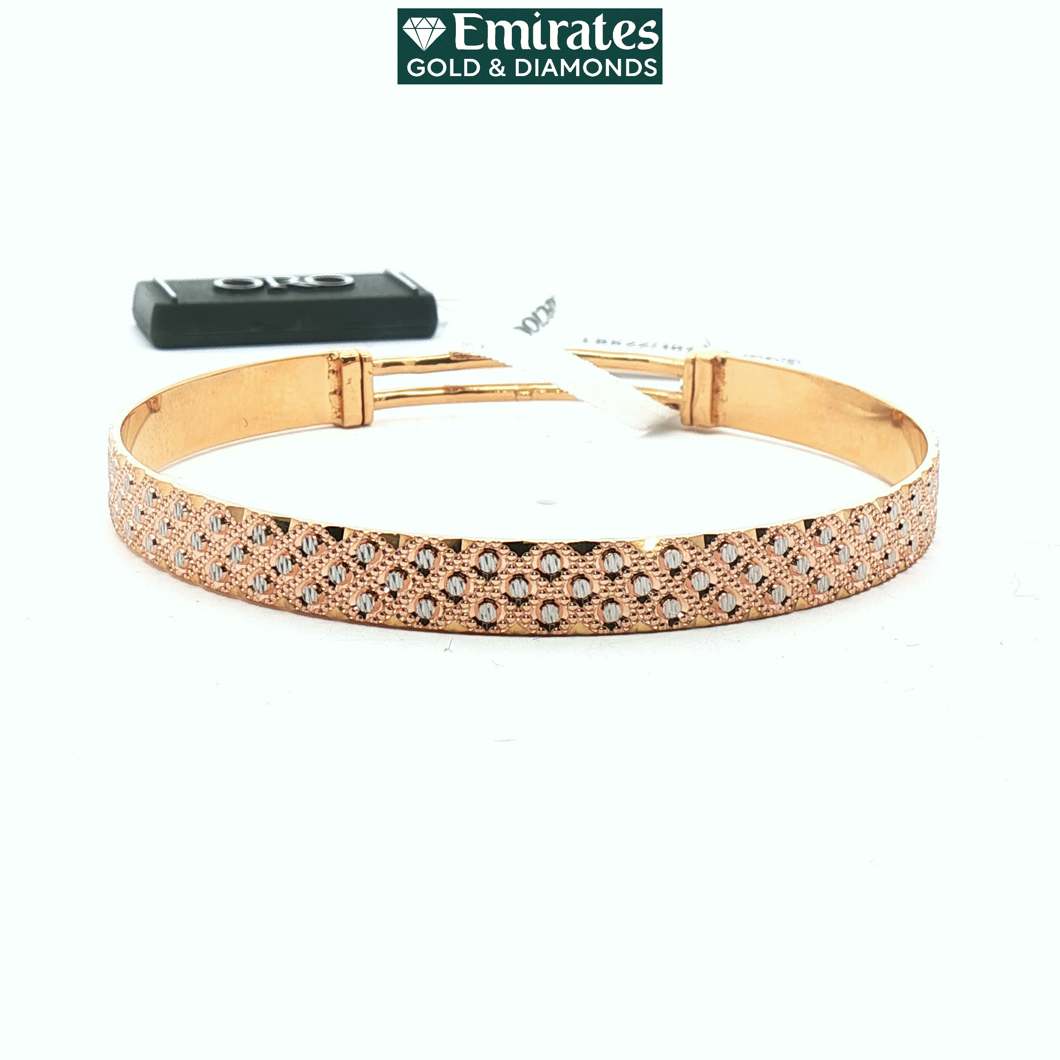 Rose Gold Textured Bangle with White Gold Accents