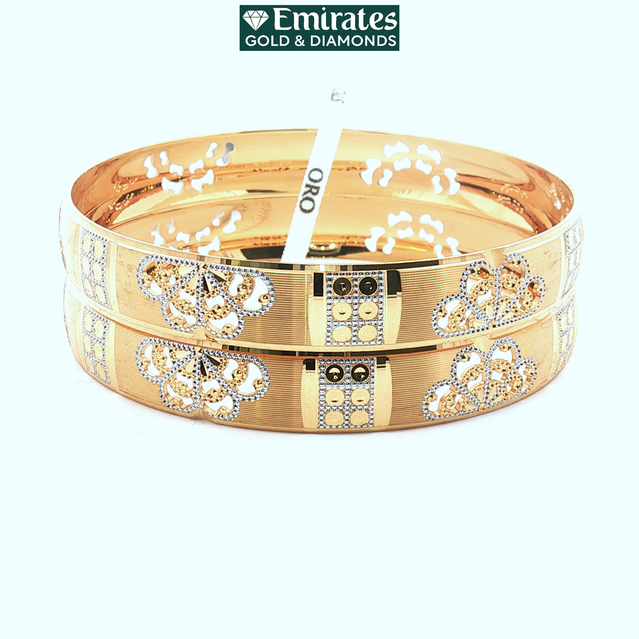 Second image of Traditional Two-Tone Yellow Gold Filigree Bangle Set