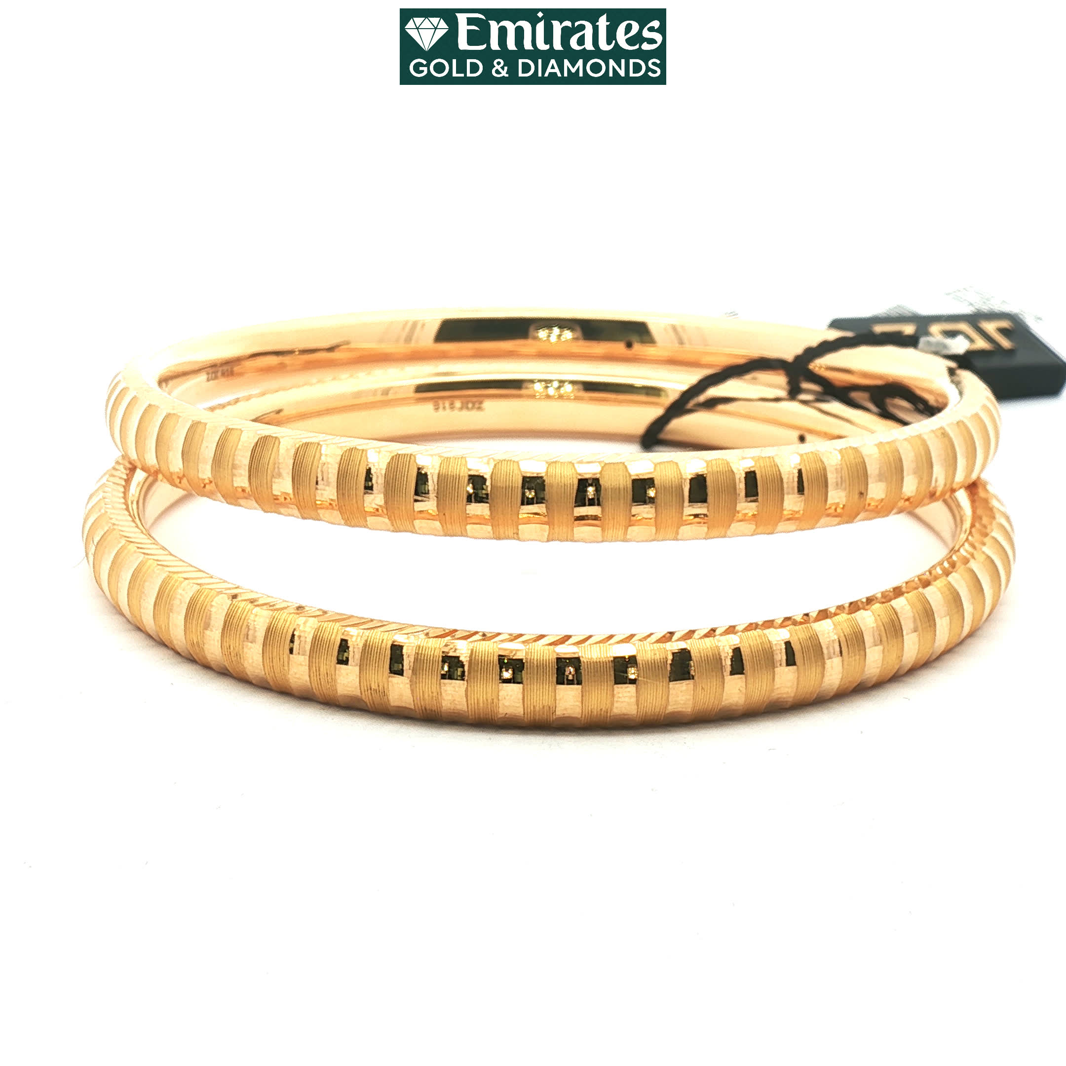 Textured Ribbed Yellow Gold Bangles Set