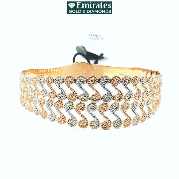 Tri-Tone Geometric S-Link Filigree Gold Bangle