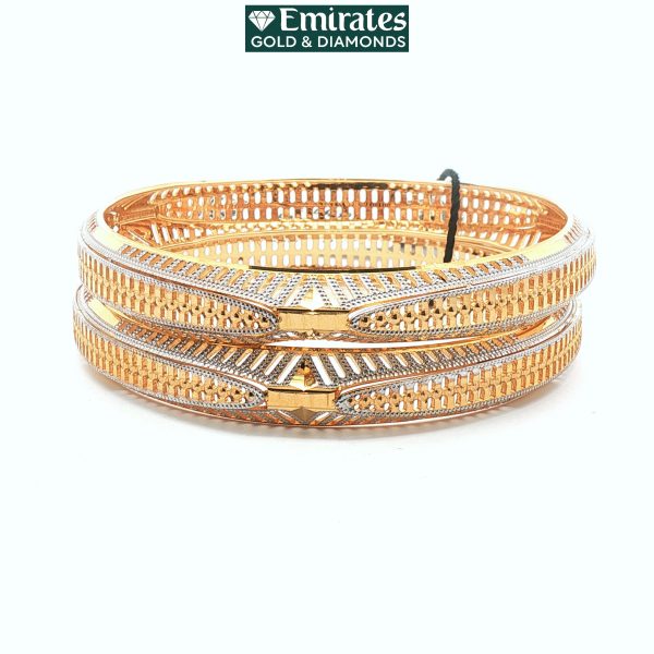 Dual-Tone Filigree Geometric Yellow Gold Bangle Set