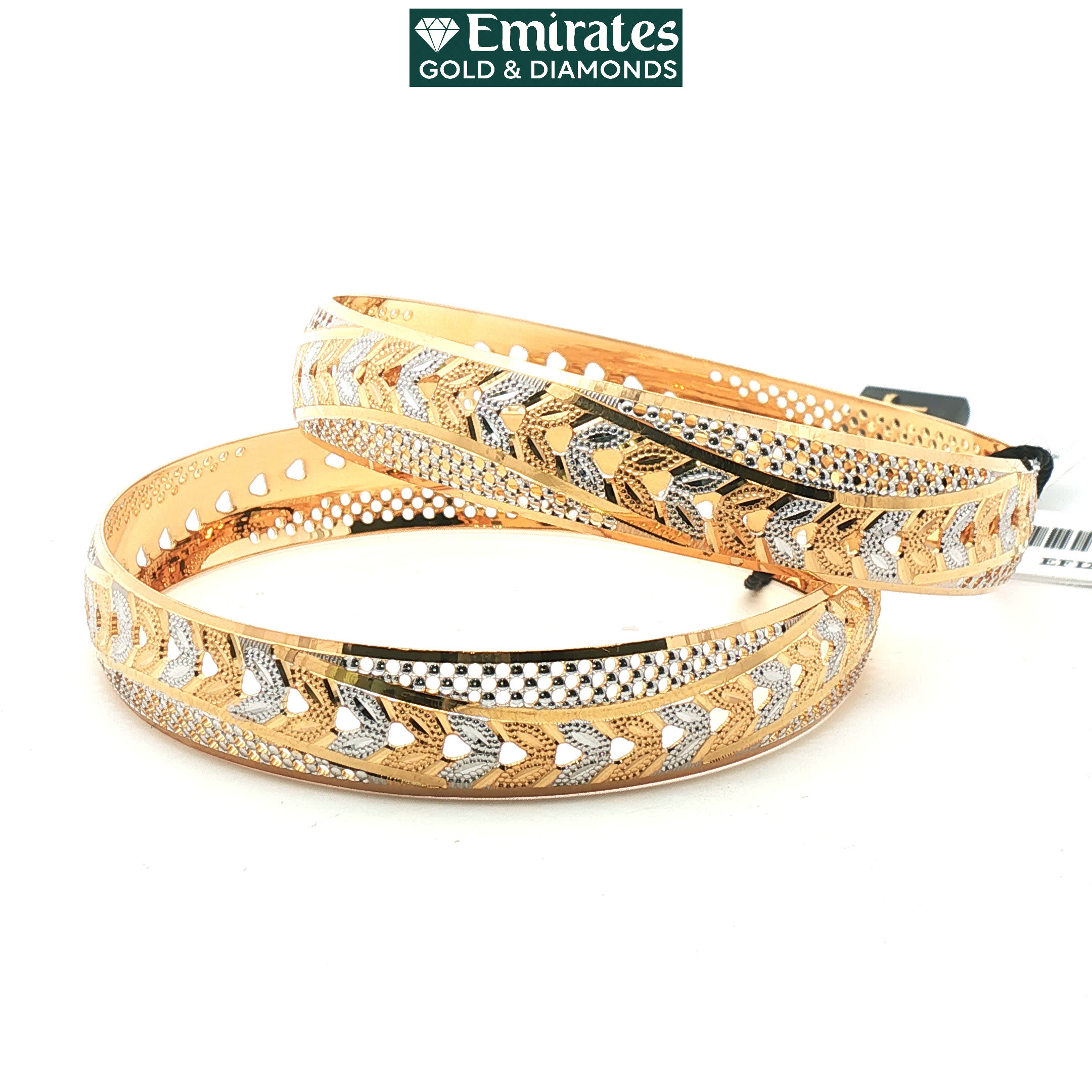 Two-Tone Yellow Gold Openwork Filigree Leaf Bangles
