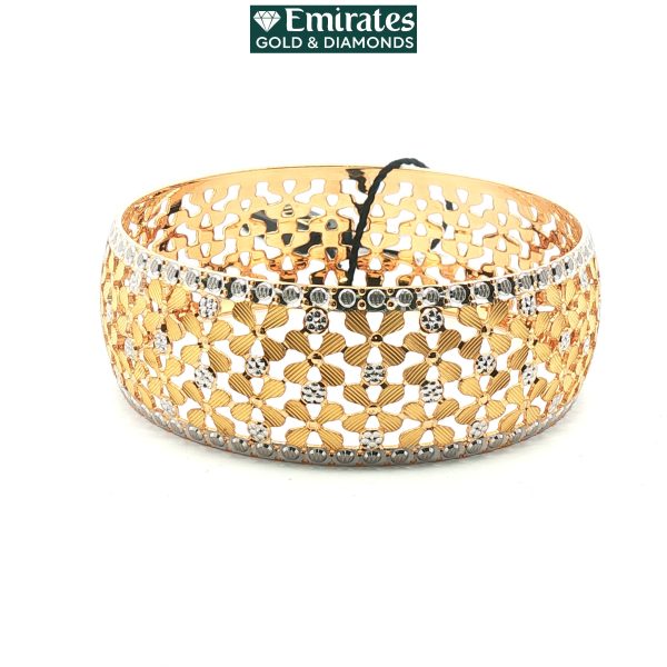 Floral Two-Tone Yellow Gold Openwork Filigree Bangle