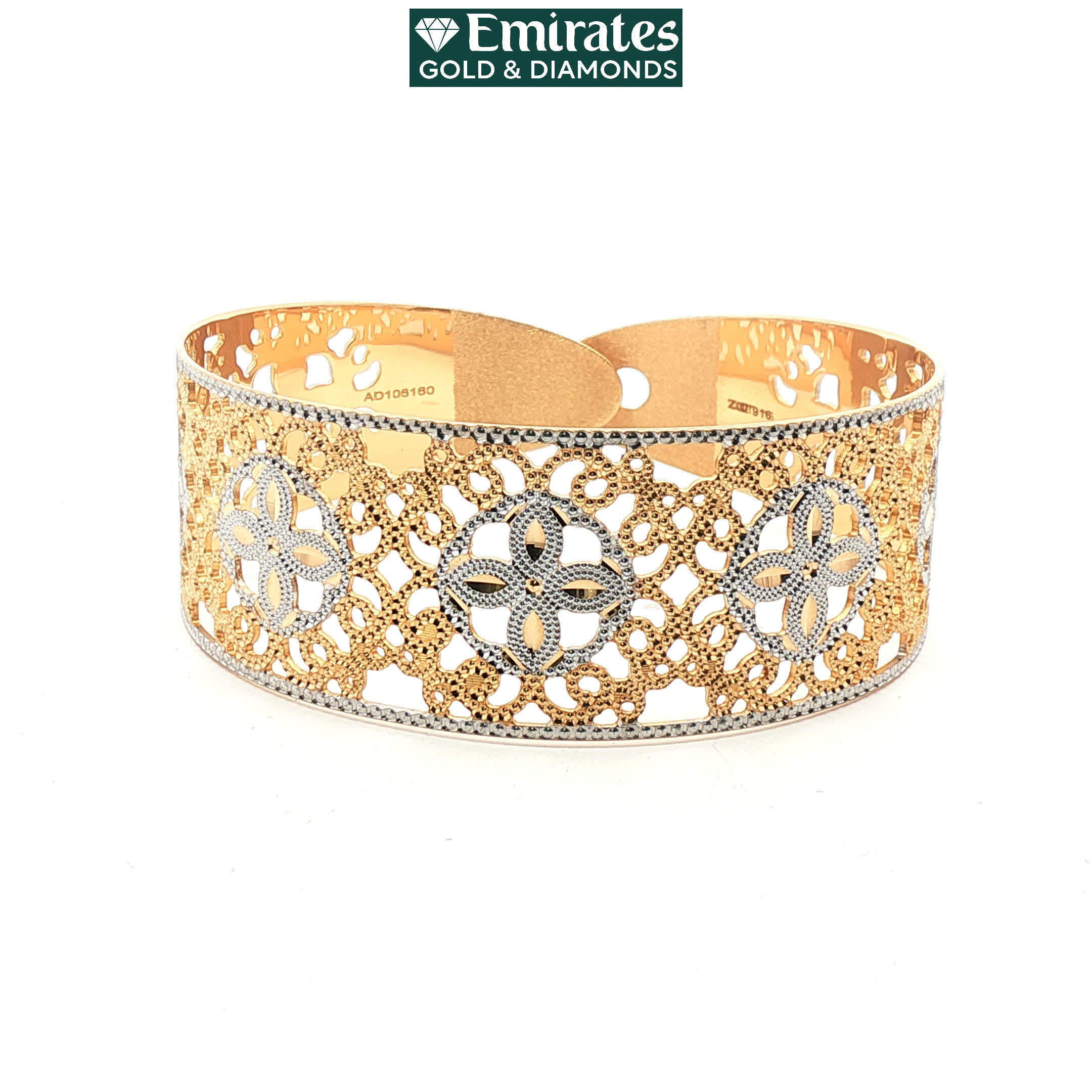 Two-Tone Yellow Gold Filigree Openwork Cuff Bangle