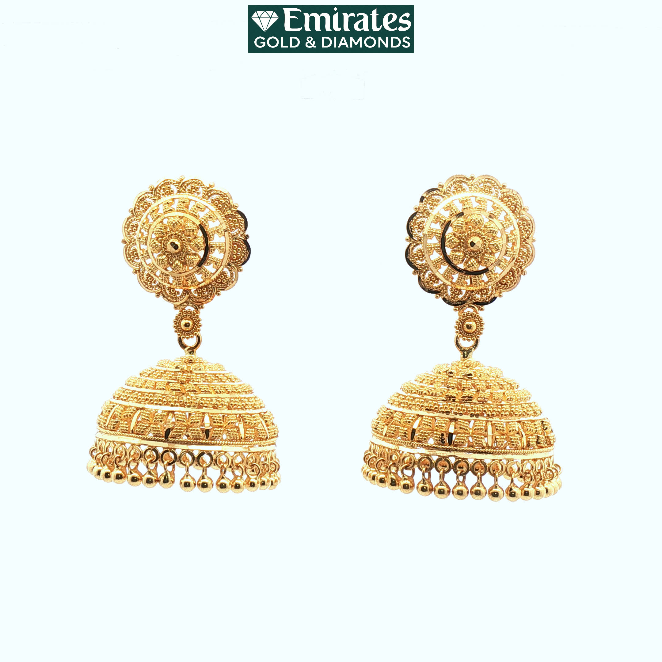 Traditional Yellow Gold Filigree Jhumka Drop Earrings