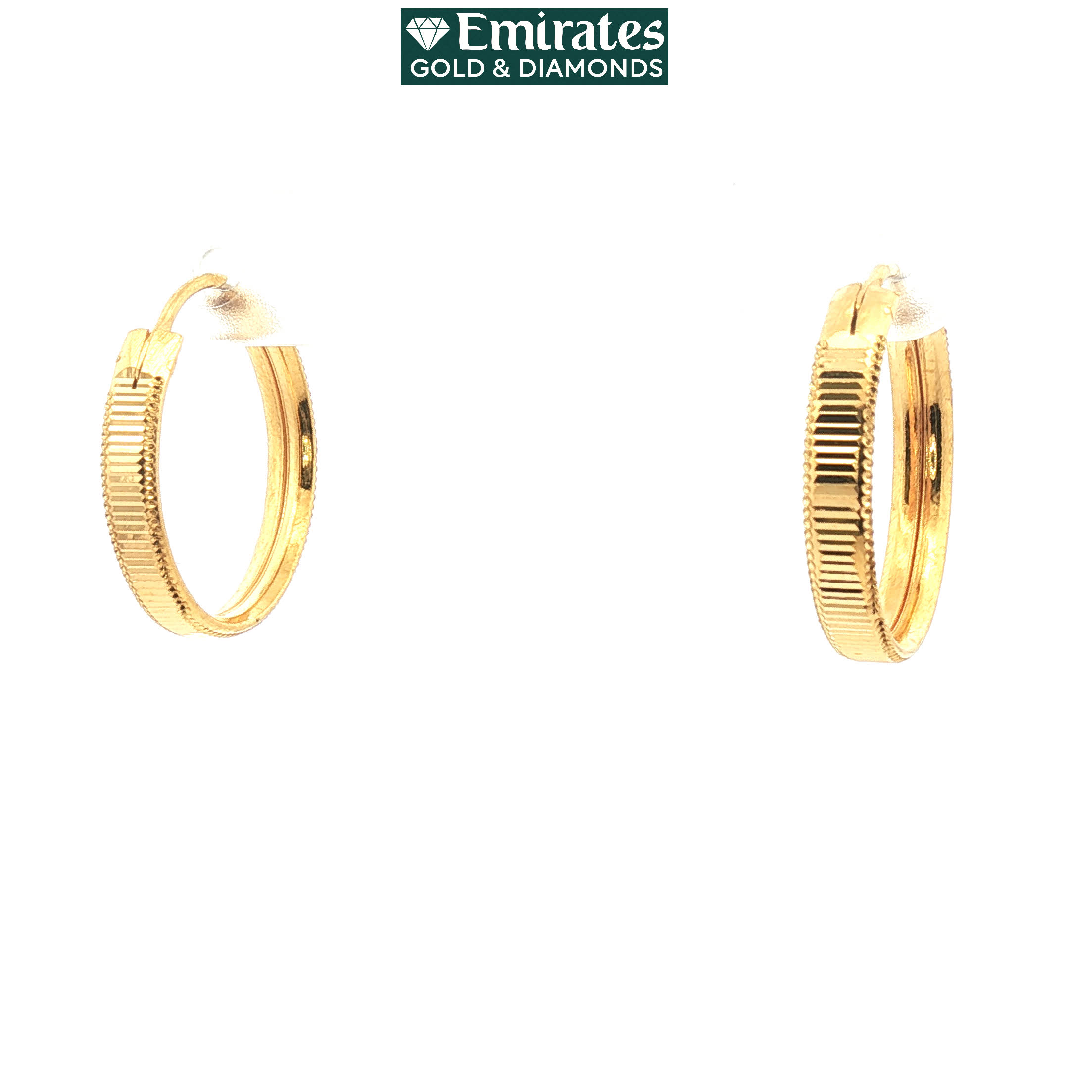 Textured Ribbed Yellow Gold Hoop Earrings with Milgrain Detail