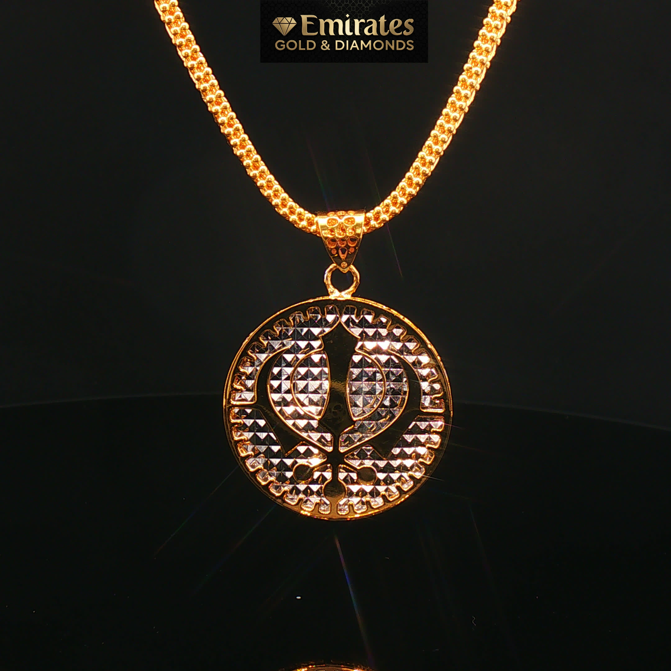 22k Yellow Gold Textured Khanda Pendant Necklace