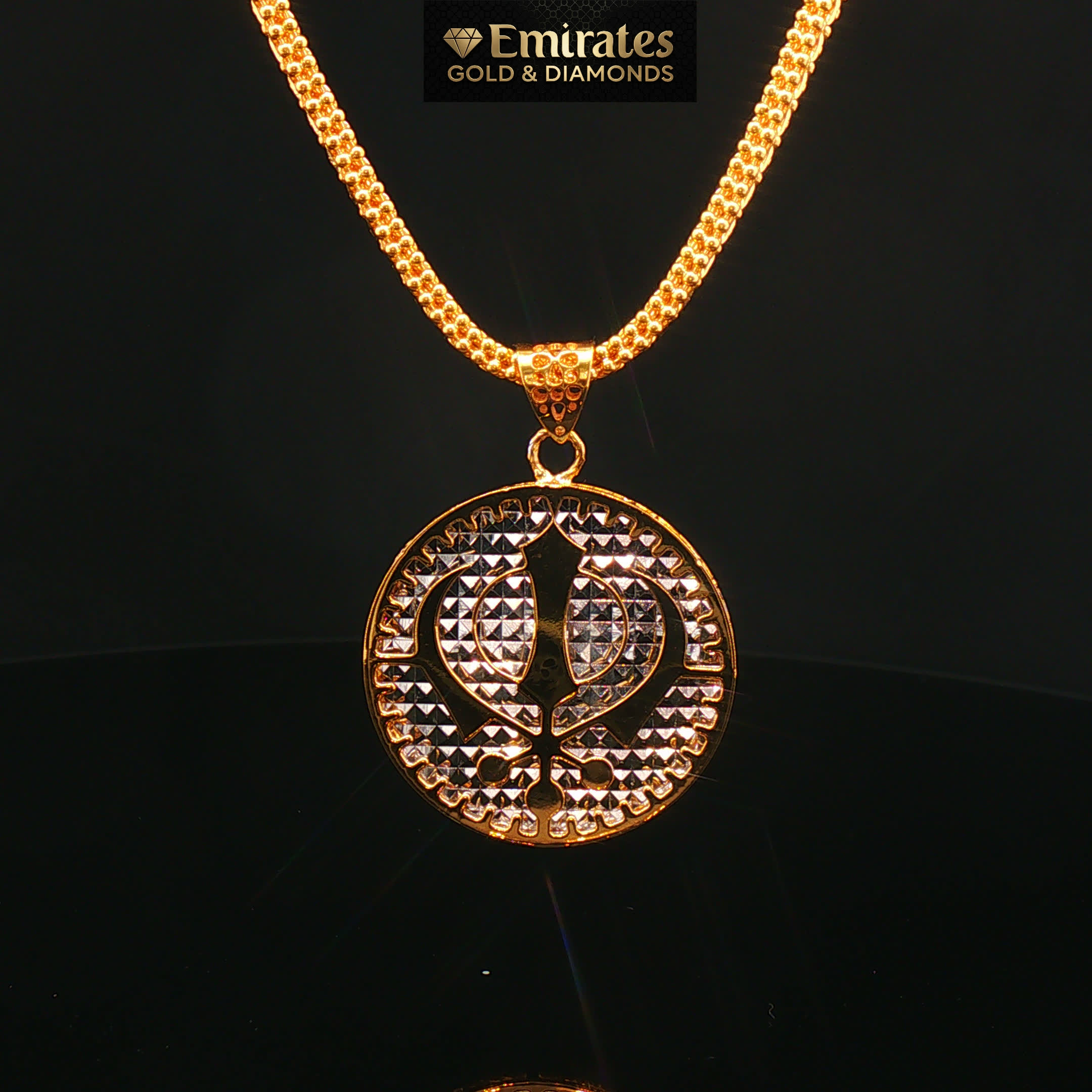 Second image of 22k Yellow Gold Textured Khanda Pendant Necklace
