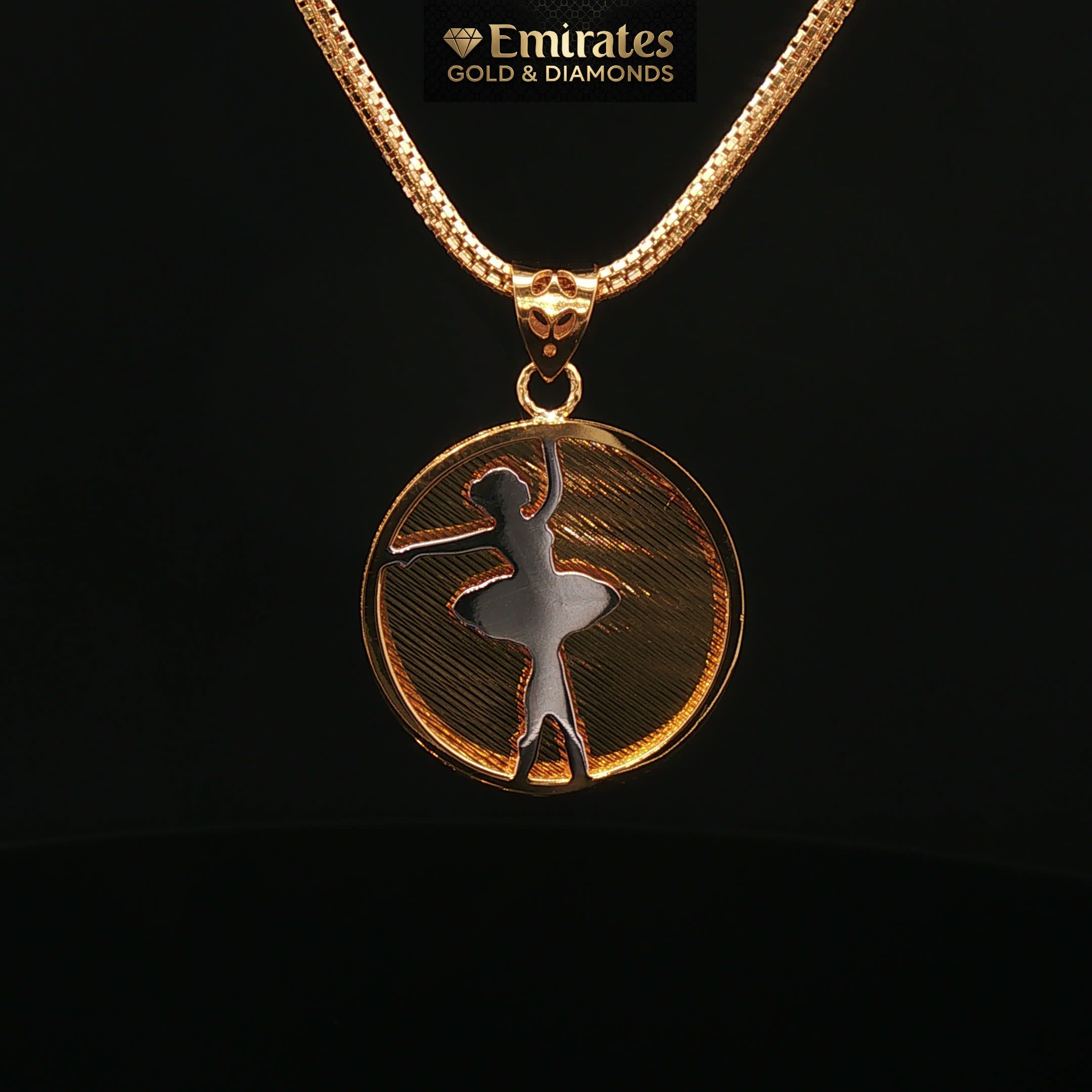 Two-Tone Ballerina Silhouette Pendant Necklace — Yellow Gold