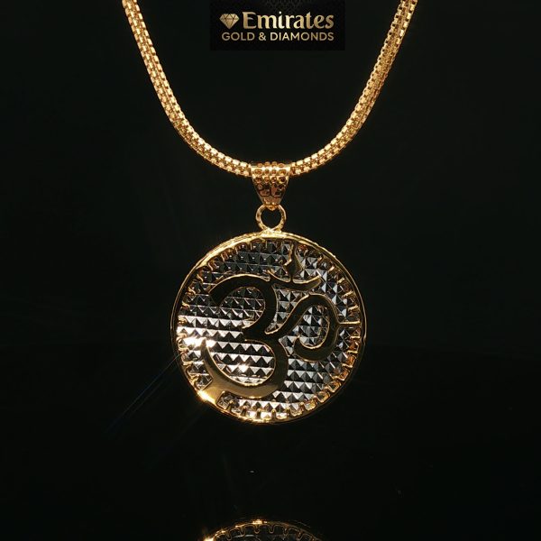 Yellow Gold Textured Om Symbol Pendant Necklace