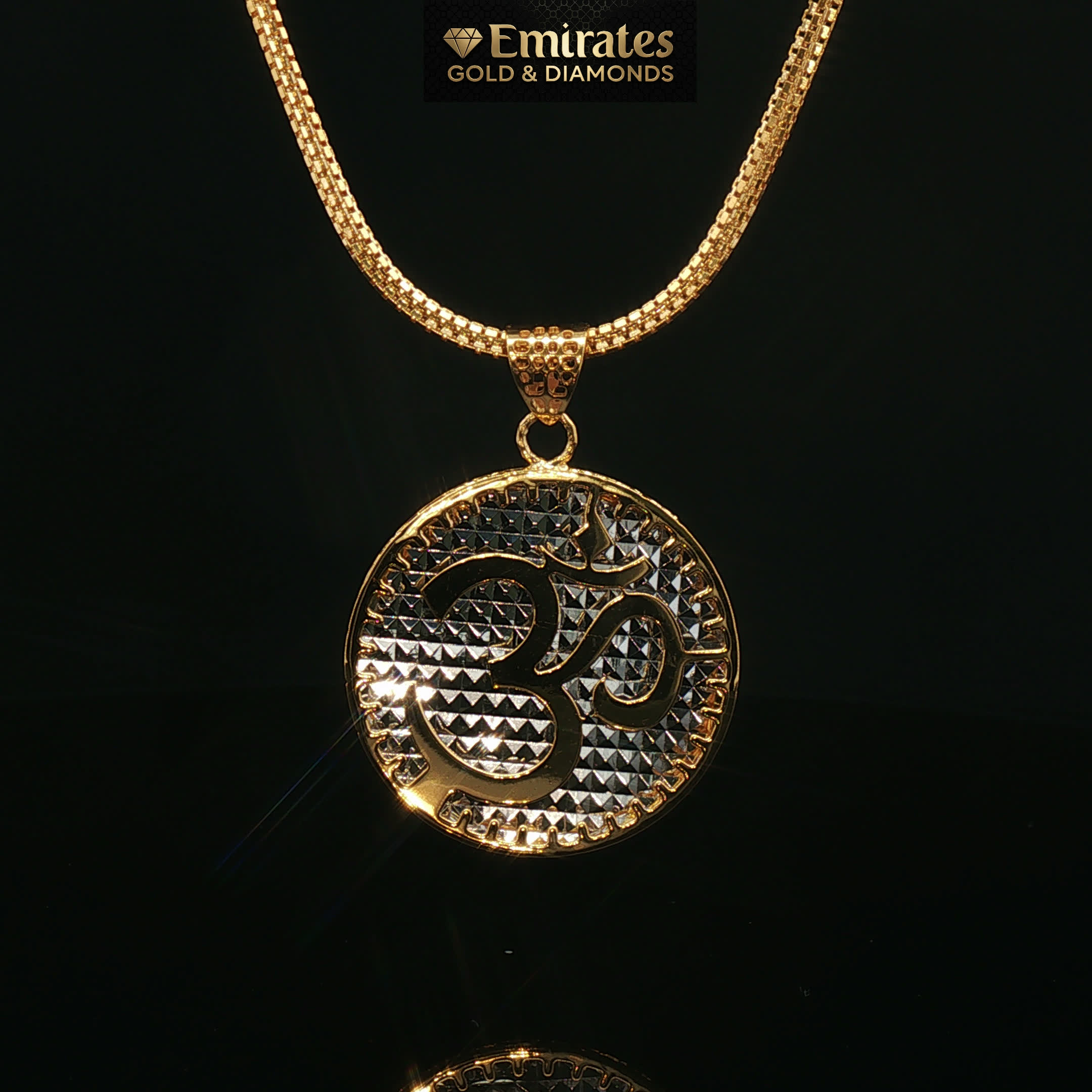 Yellow Gold Textured Om Symbol Pendant Necklace