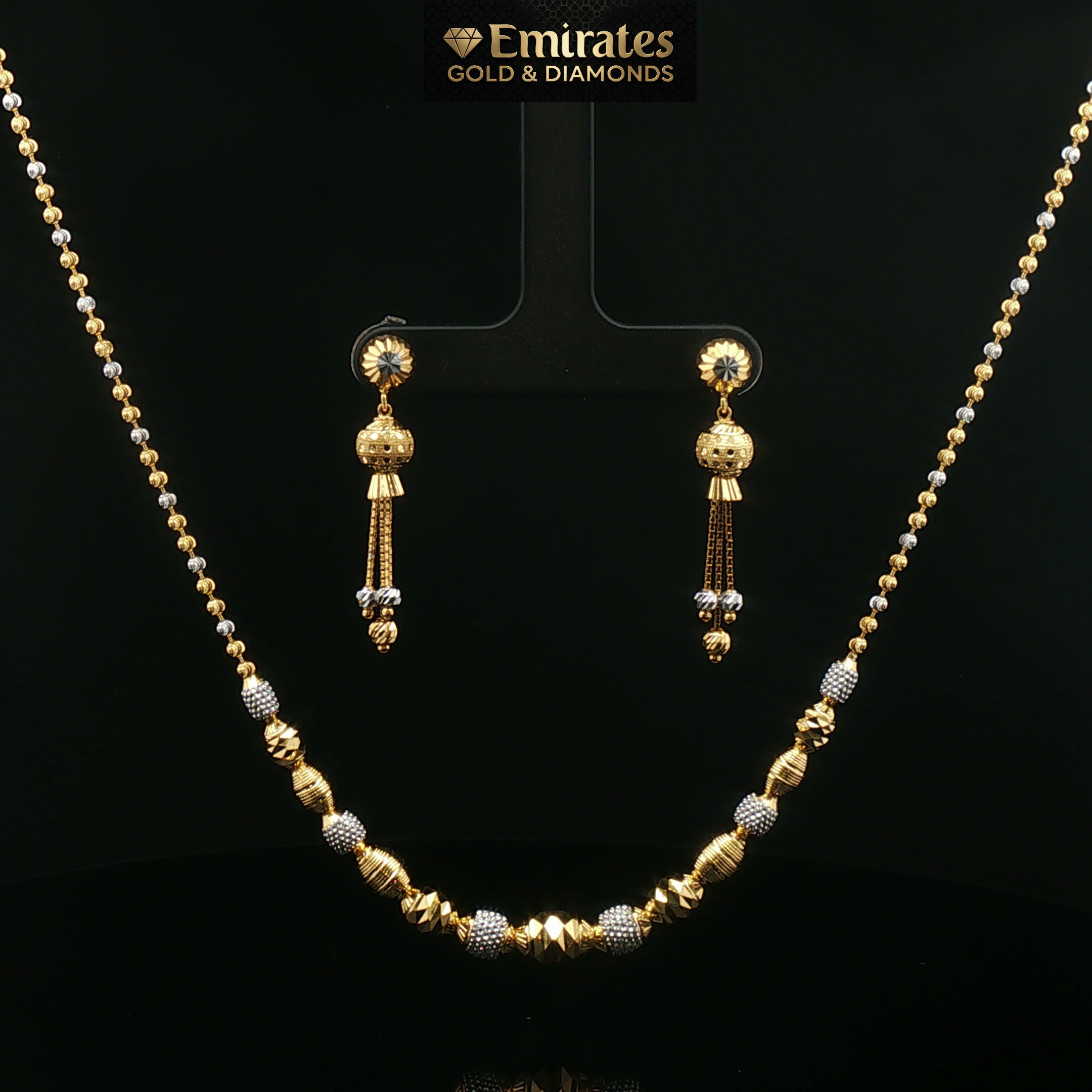 Two-Tone Textured Beaded Necklace in Yellow Gold