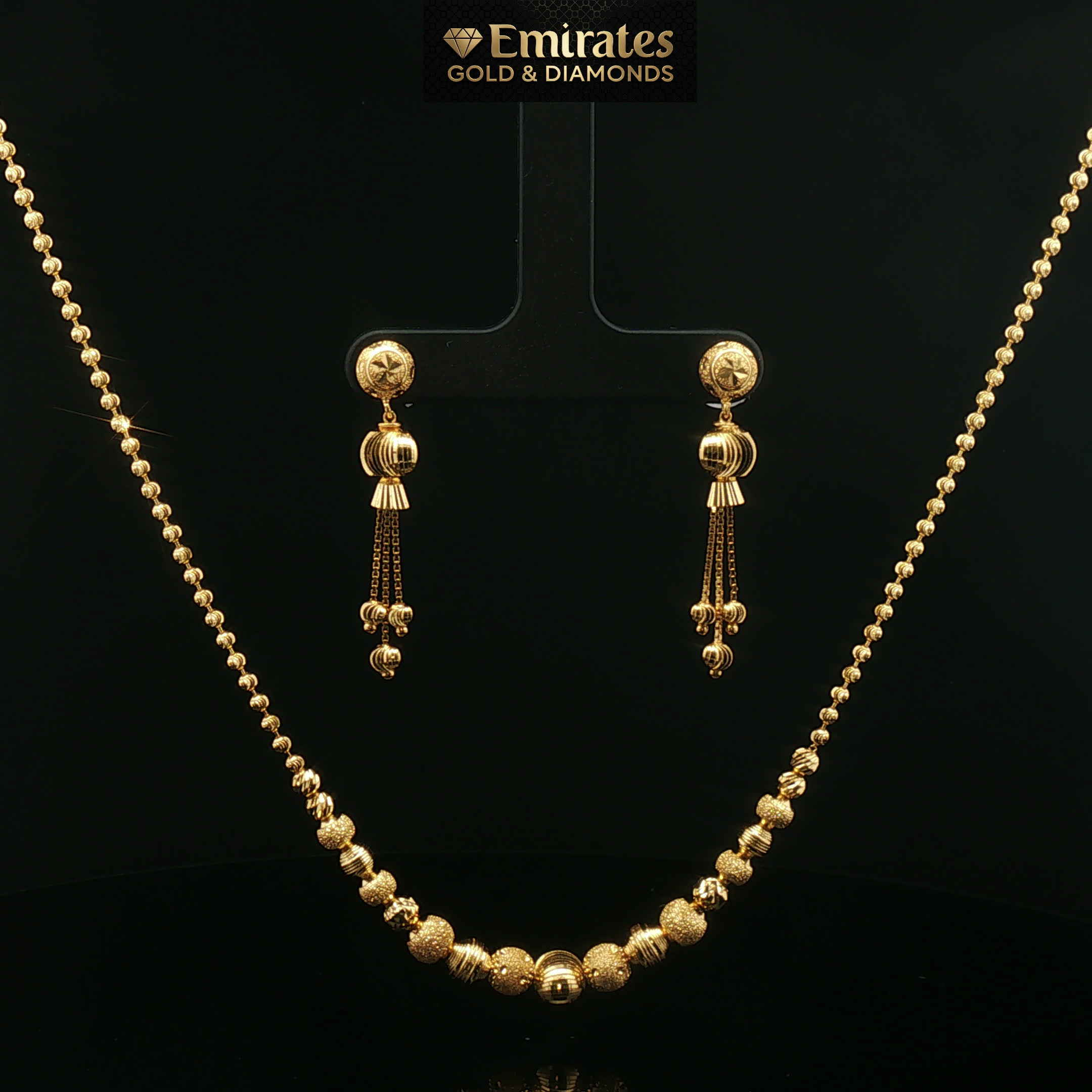 Yellow Gold Beaded Necklace and Earring Set