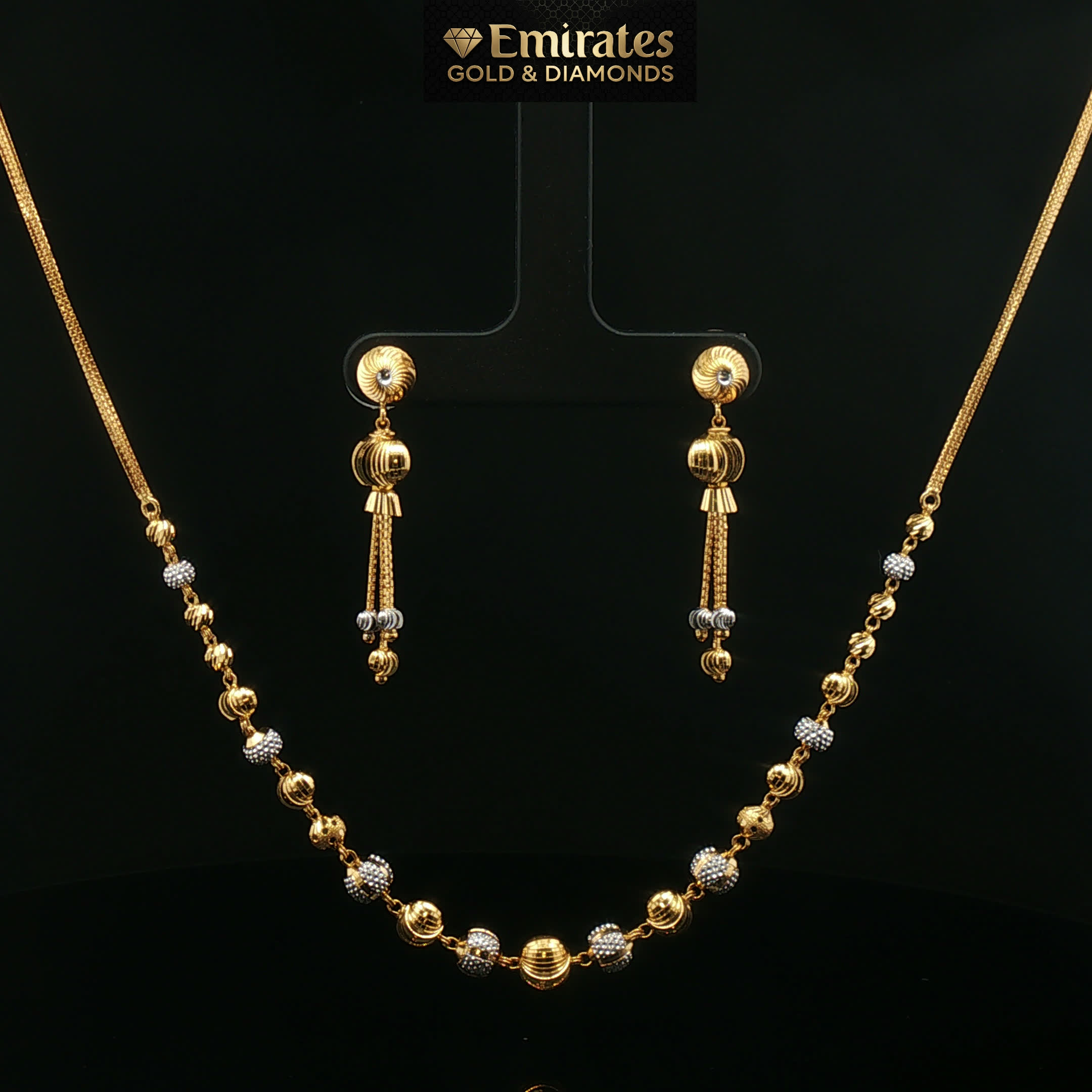 Yellow Gold Two-Tone Textured Beaded Necklace Set