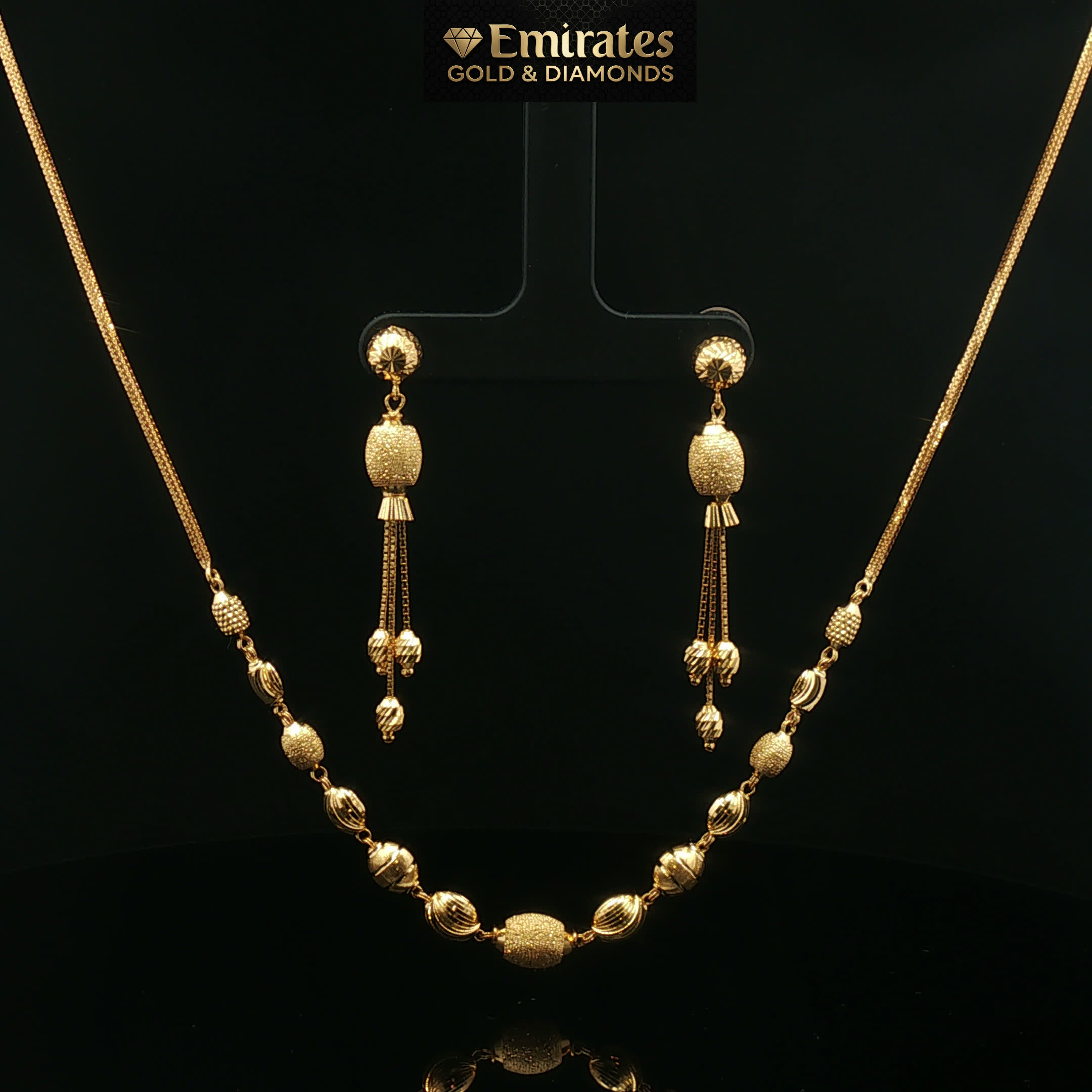 Textured Yellow Gold Beaded Necklace Set
